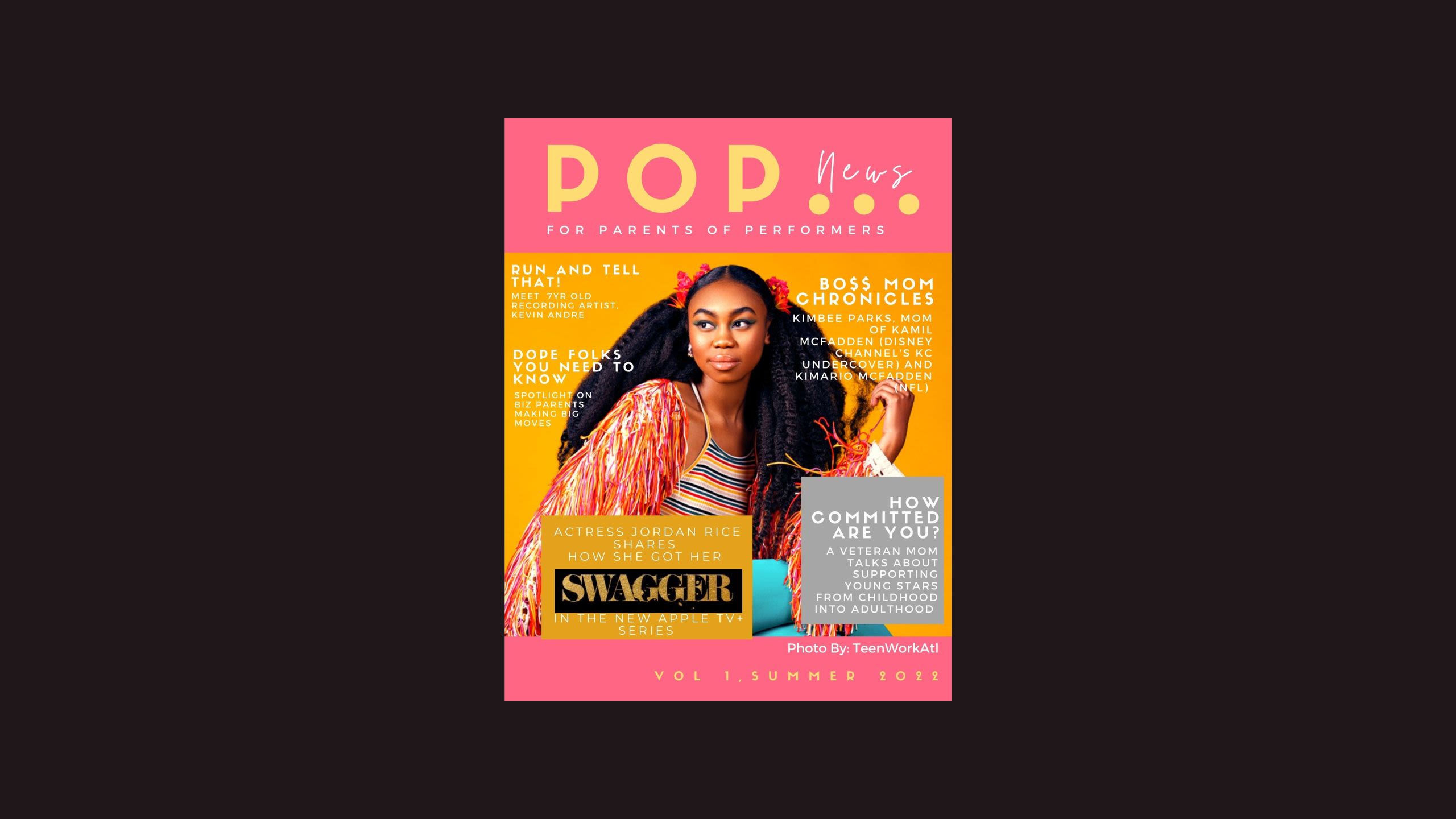 Actress Jordan Rice on the cover of POP News Magazine Vol 1 Summer 2022