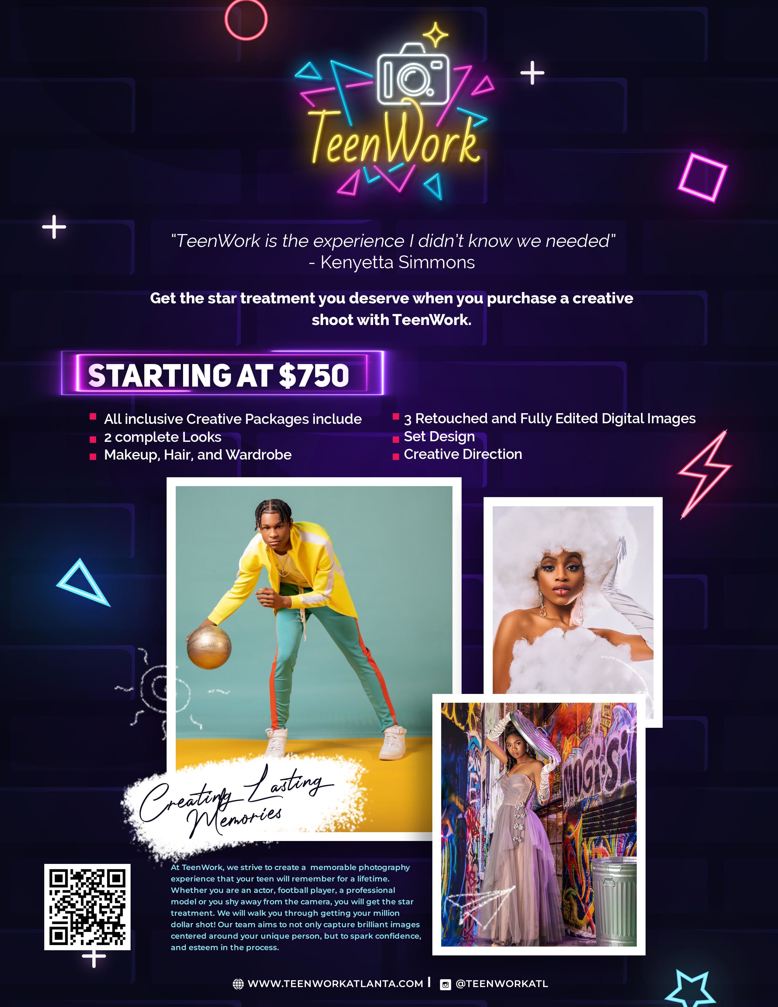 Flyer for TeenWorkAtlanta, a lifestyle photography company.